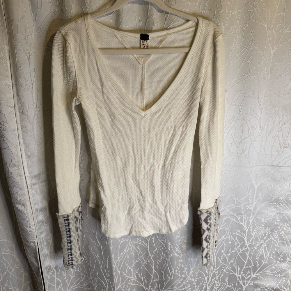 Free People Cream Top with Sleeve Details